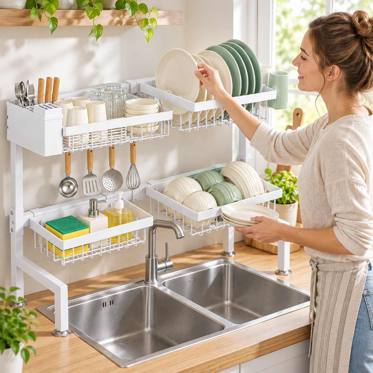 🍽️ Dish Drying Rack | Multi-Zone Organizer | Kitchen Storage | Space-Saving Drainer