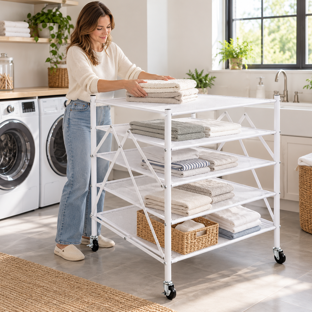 👕 5-Tier Drying Rack | Mesh Flat-Dry Shelves | Laundry & Balcony