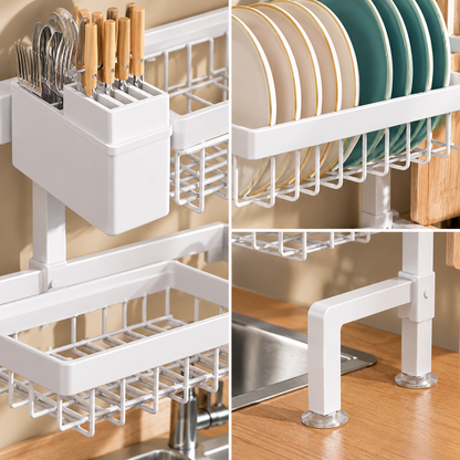 🍽️ Dish Drying Rack | Multi-Zone Organizer | Kitchen Storage | Space-Saving Drainer
