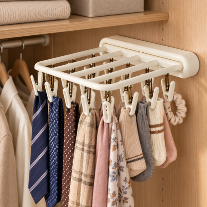 🧺 Space-Saving | Foldable Wall Drying Rack | Multi-Clip Laundry Hanger