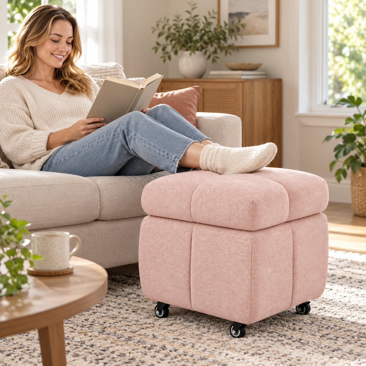 🪑 Rolling Ottoman | Upholstered Footrest | Living Room & Bedroom | Soft Cushioned Stool