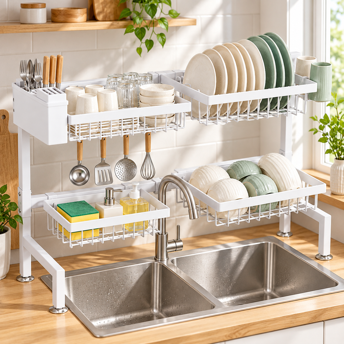 🍽️ Dish Drying Rack | Multi-Zone Organizer | Kitchen Storage | Space-Saving Drainer