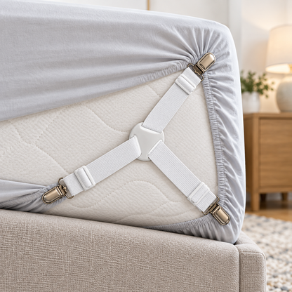 🛏️ Bed Sheet Fasteners | Adjustable Elastic Straps | Mattress Corners | Non-Slip Sheet Holders