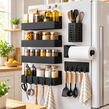 🧲 Magnetic Fridge Organizer | Multi-Piece Storage Set | Kitchen & Pantry | Space-Saving Rack