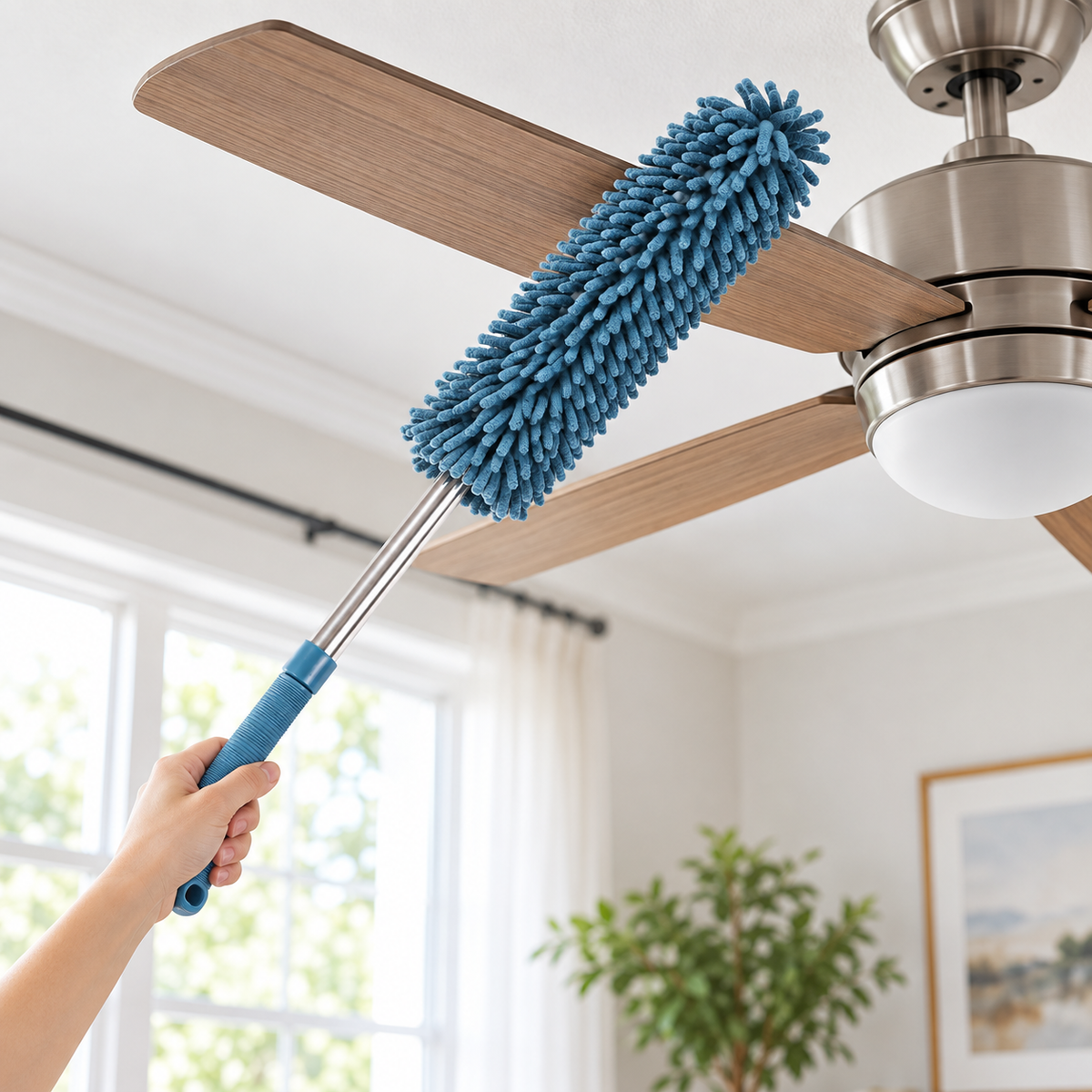 🧹 Microfiber Duster | Chenille Fiber Head | Home Cleaning | Soft Blue