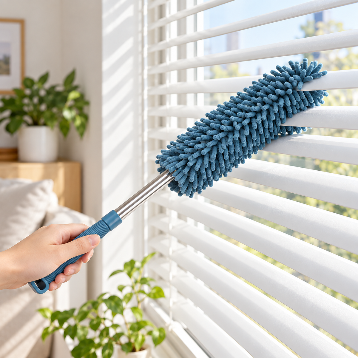 🧹 Microfiber Duster | Chenille Fiber Head | Home Cleaning | Soft Blue