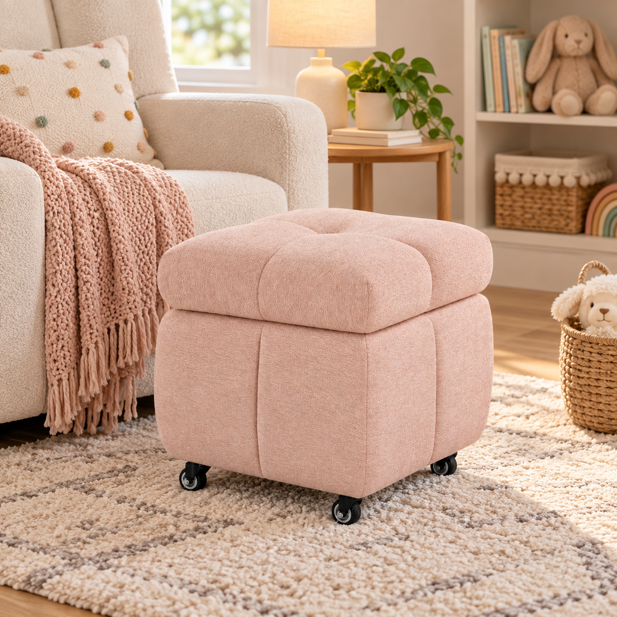 🪑 Rolling Ottoman | Upholstered Footrest | Living Room & Bedroom | Soft Cushioned Stool