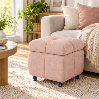 🪑 Rolling Ottoman | Upholstered Footrest | Living Room & Bedroom | Soft Cushioned Stool