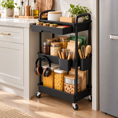 🛒 Rolling Storage Cart | 3-Tier Organizer | Kitchen & Home Storage | Multi-Function Utility Cart