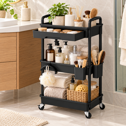 🛒 Rolling Storage Cart | 3-Tier Organizer | Kitchen & Home Storage | Multi-Function Utility Cart