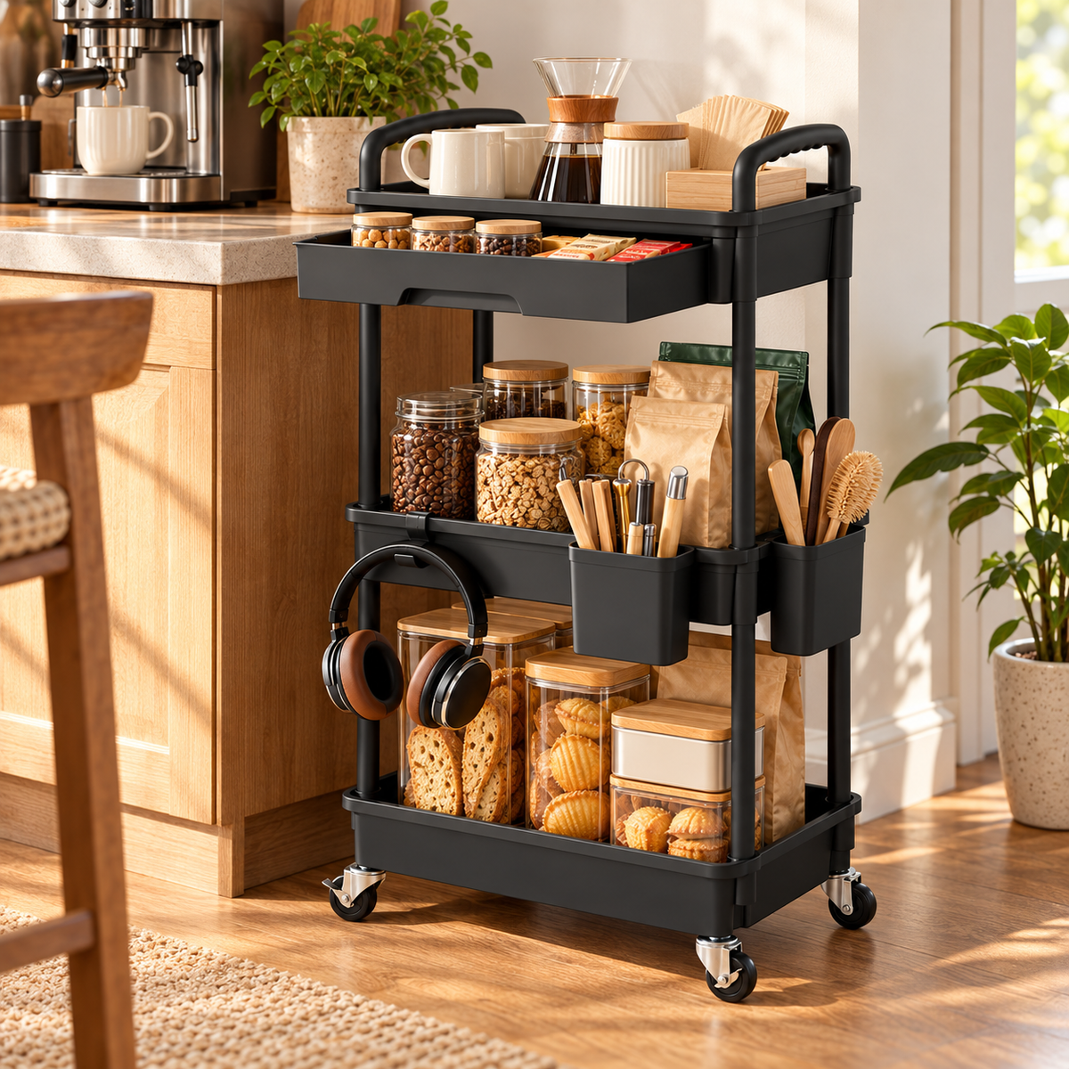 🛒 Rolling Storage Cart | 3-Tier Organizer | Kitchen & Home Storage | Multi-Function Utility Cart