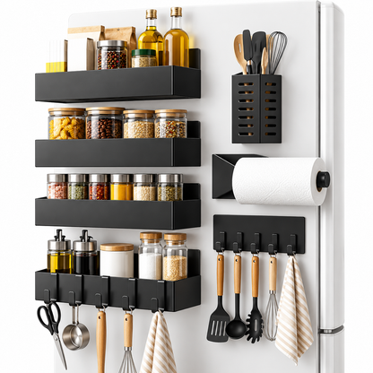 🧲 Magnetic Fridge Organizer | Multi-Piece Storage Set | Kitchen & Pantry | Space-Saving Rack