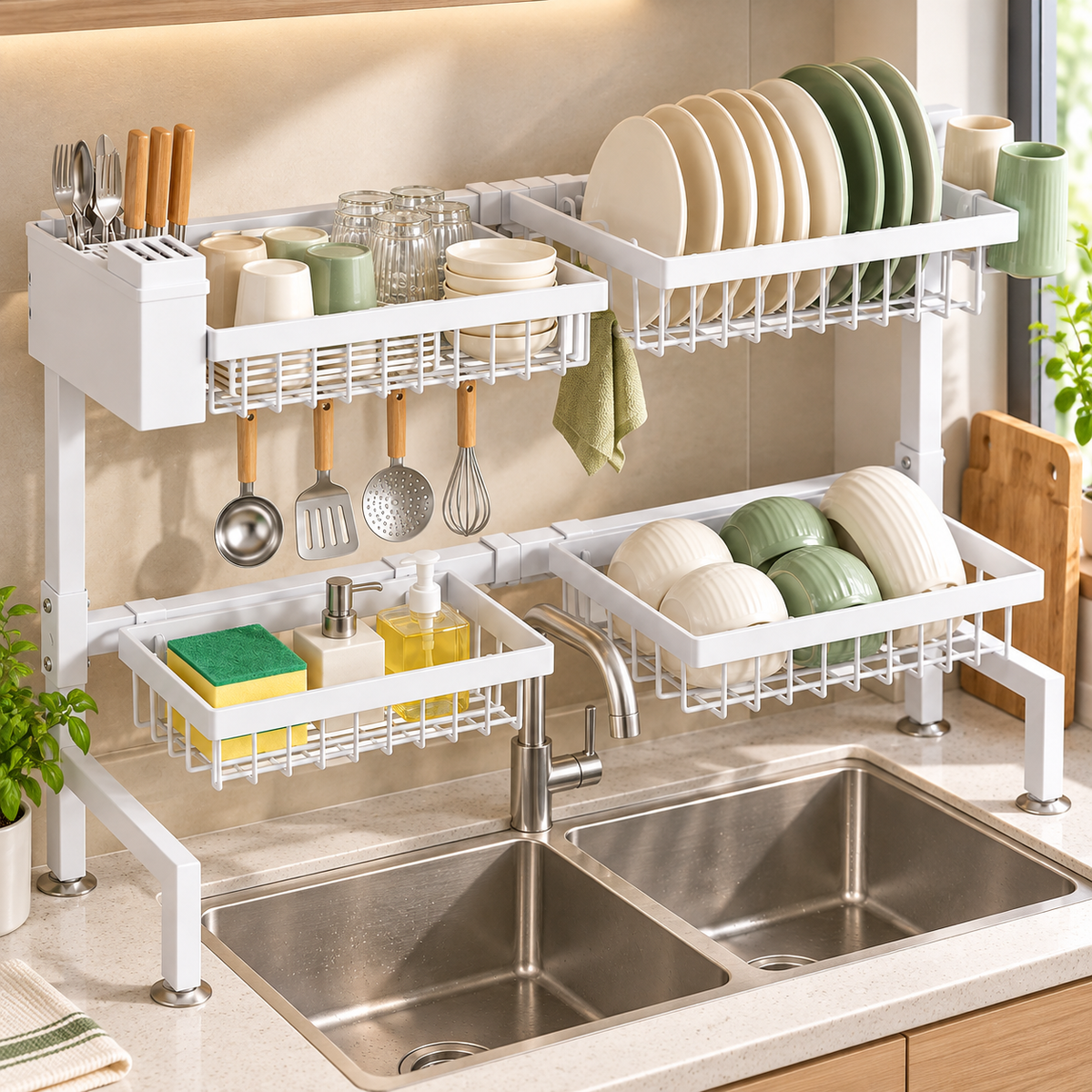 🍽️ Dish Drying Rack | Multi-Zone Organizer | Kitchen Storage | Space-Saving Drainer