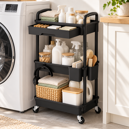 🛒 Rolling Storage Cart | 3-Tier Organizer | Kitchen & Home Storage | Multi-Function Utility Cart
