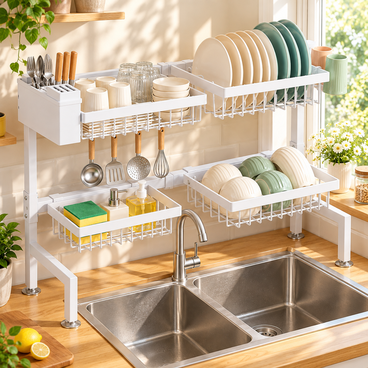 🍽️ Dish Drying Rack | Multi-Zone Organizer | Kitchen Storage | Space-Saving Drainer