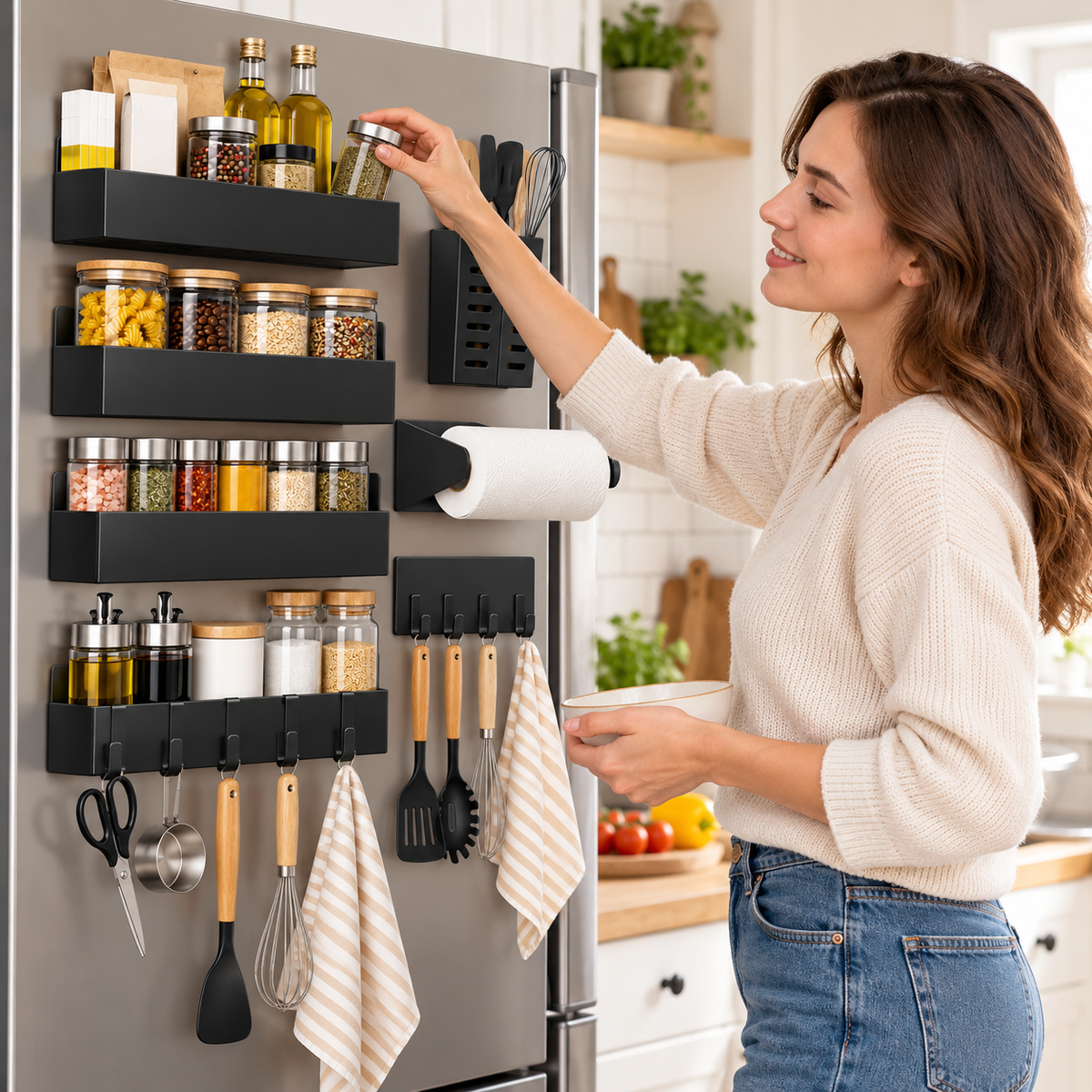 🧲 Magnetic Fridge Organizer | Multi-Piece Storage Set | Kitchen & Pantry | Space-Saving Rack