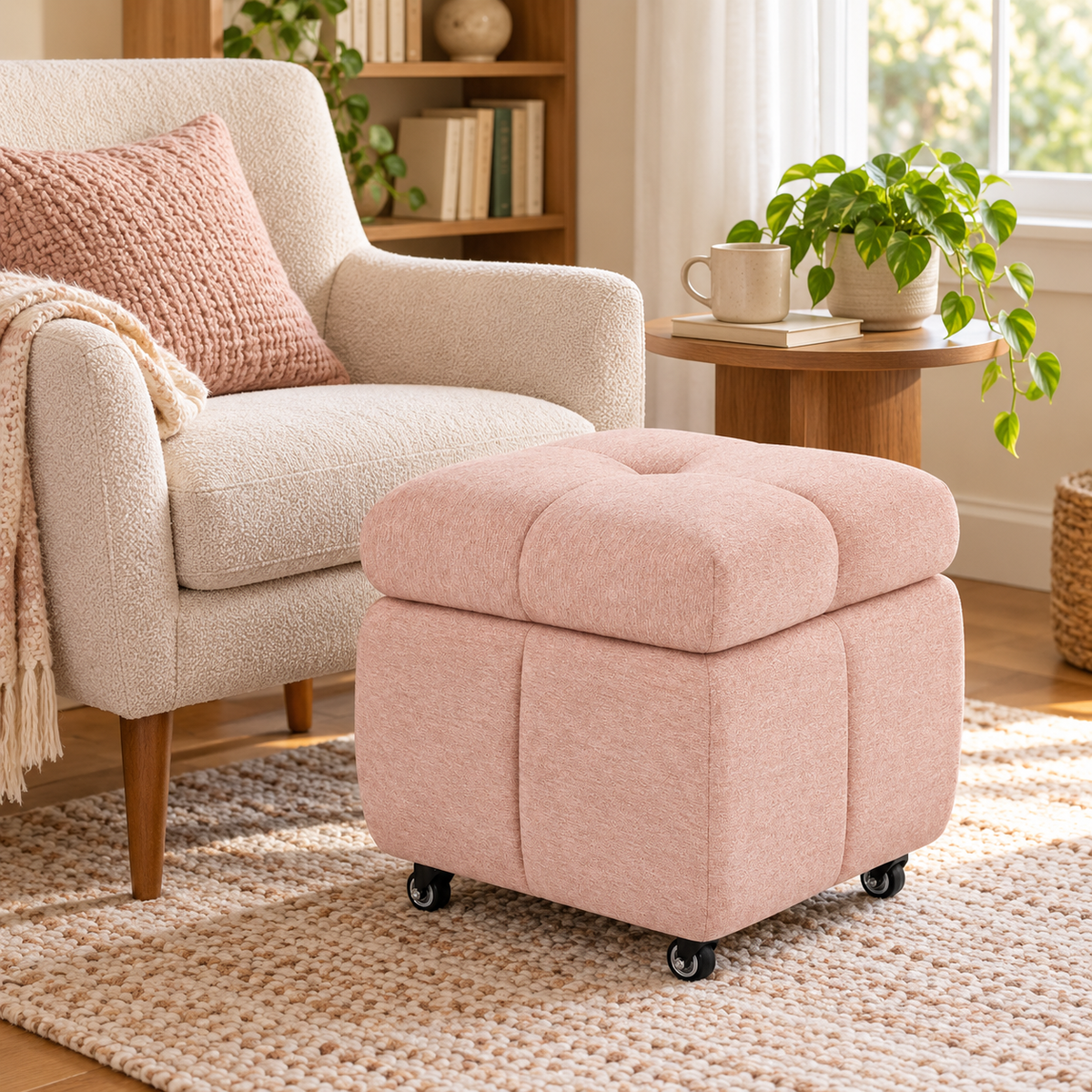 🪑 Rolling Ottoman | Upholstered Footrest | Living Room & Bedroom | Soft Cushioned Stool