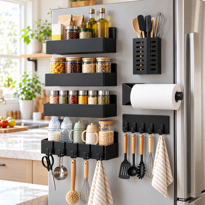 🧲 Magnetic Fridge Organizer | Multi-Piece Storage Set | Kitchen & Pantry | Space-Saving Rack