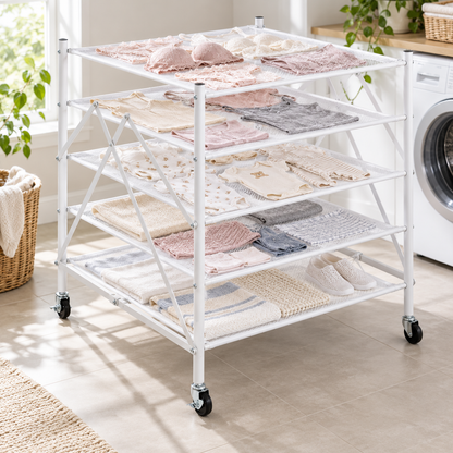 👕 5-Tier Drying Rack | Mesh Flat-Dry Shelves | Laundry & Balcony
