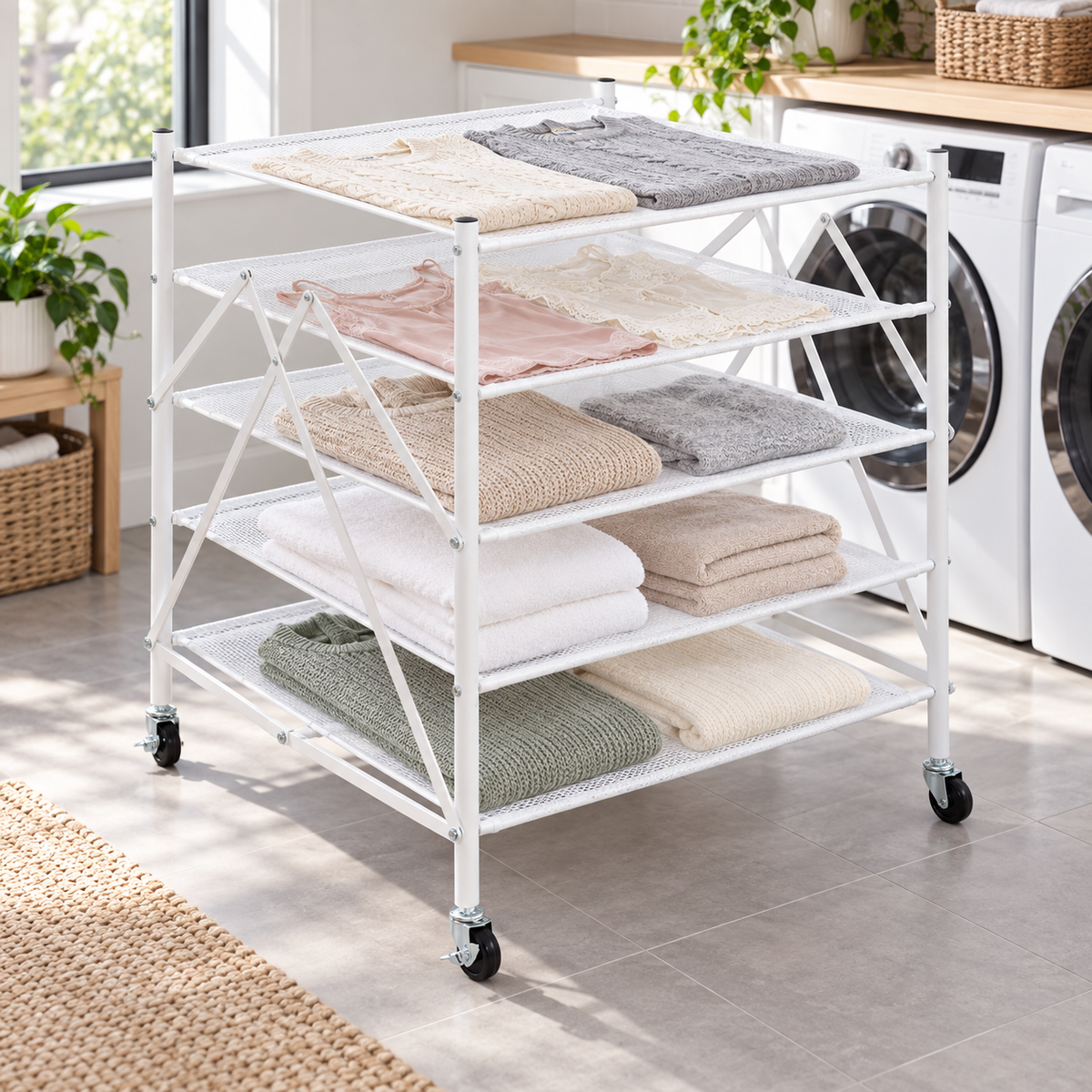 👕 5-Tier Drying Rack | Mesh Flat-Dry Shelves | Laundry & Balcony